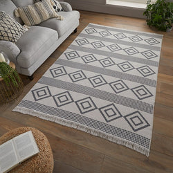 Geometric floor rug - Decio Teo Grey/White