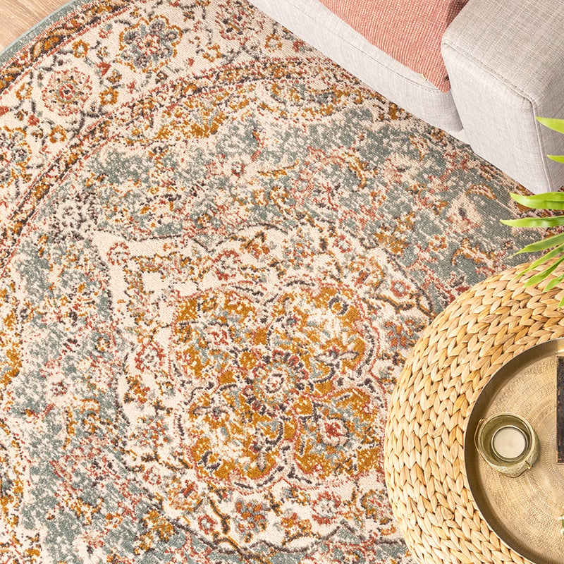 Round Vintage Rug - Thirza Medallion Light Blue/Multicolour