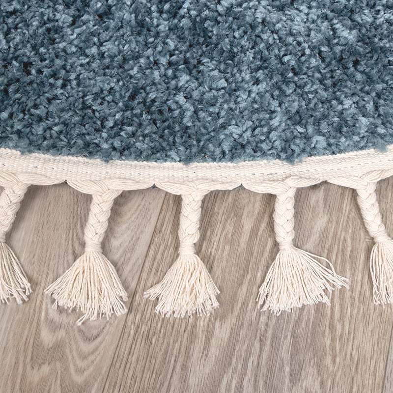 Round High Pile Rug - Lofty Fringe Blue