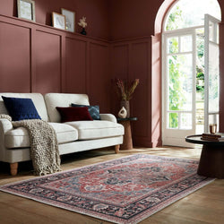 Washable Floor Rug - Reido Traditional Red