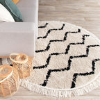 Round High-Pile Rug - Grand Wire Fringe Cream/Black