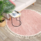 Round High Pile Rug - Lofty Fringe Pink
