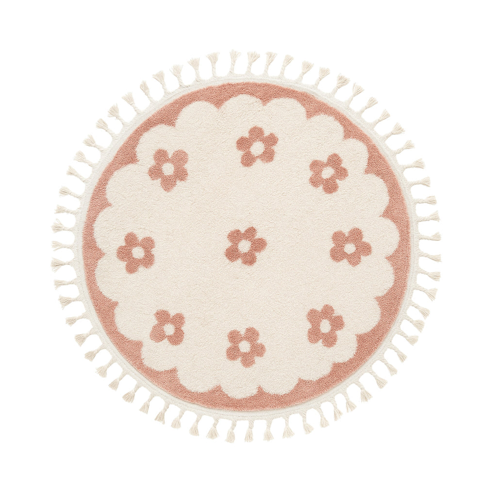 Round washable children's rug - Moos Flower Pink