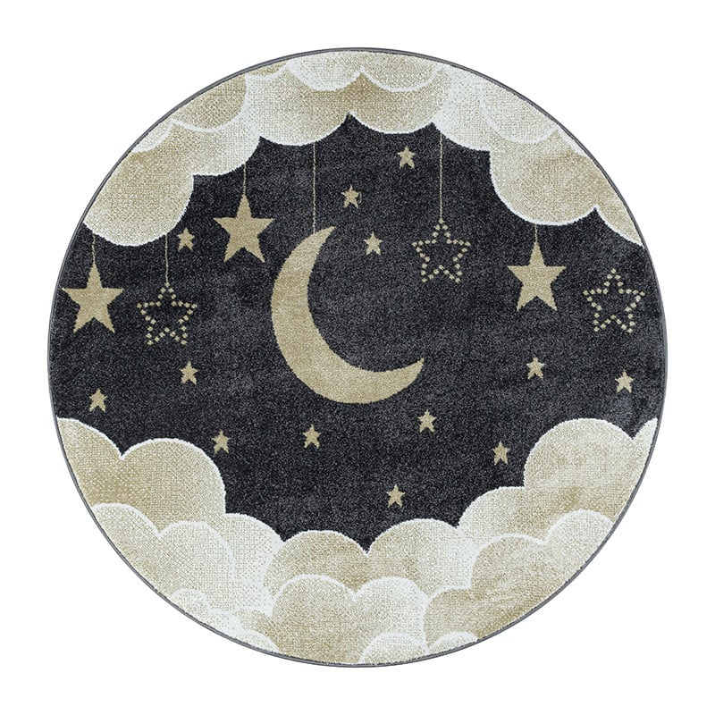 Round Children's Floor Rug - Fleurtje Moon Yellow