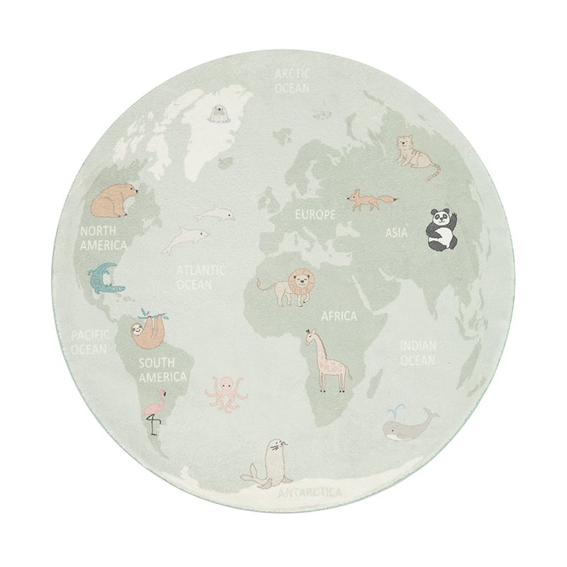 Round Kids Rug - Globe Mint