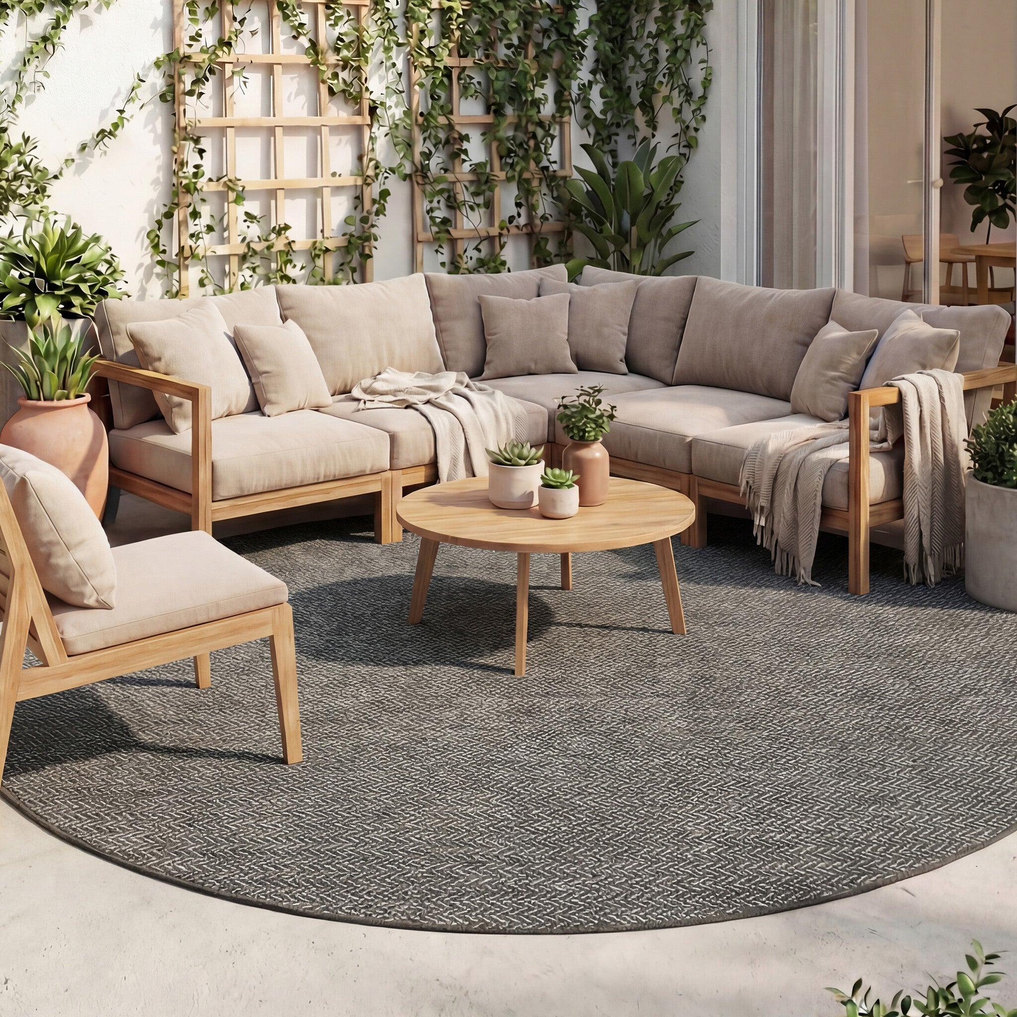 Round Outdoor Rug - Malta Arrow Black
