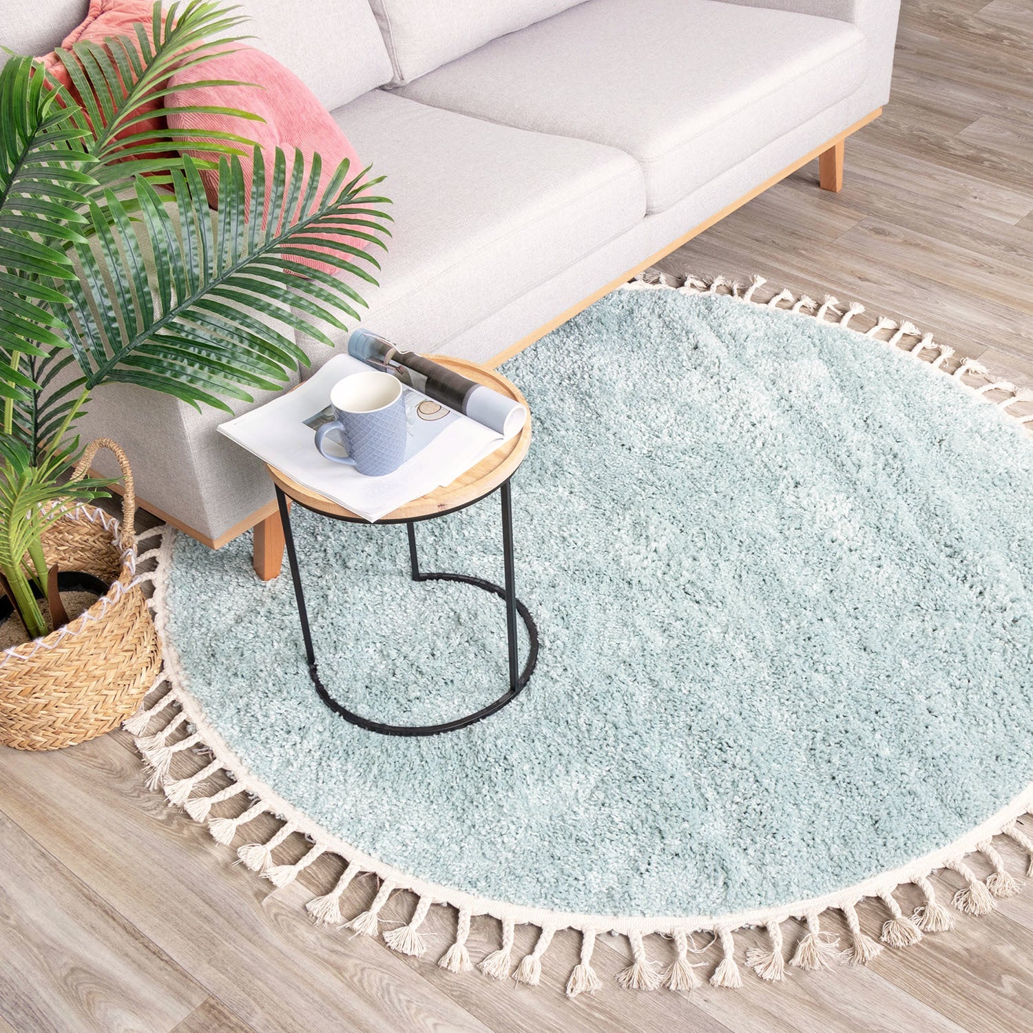 Round High Pile Rug - Lofty Fringe Light Blue