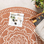 Round Modern Outdoor Rug - Porto Aztec Terracotta