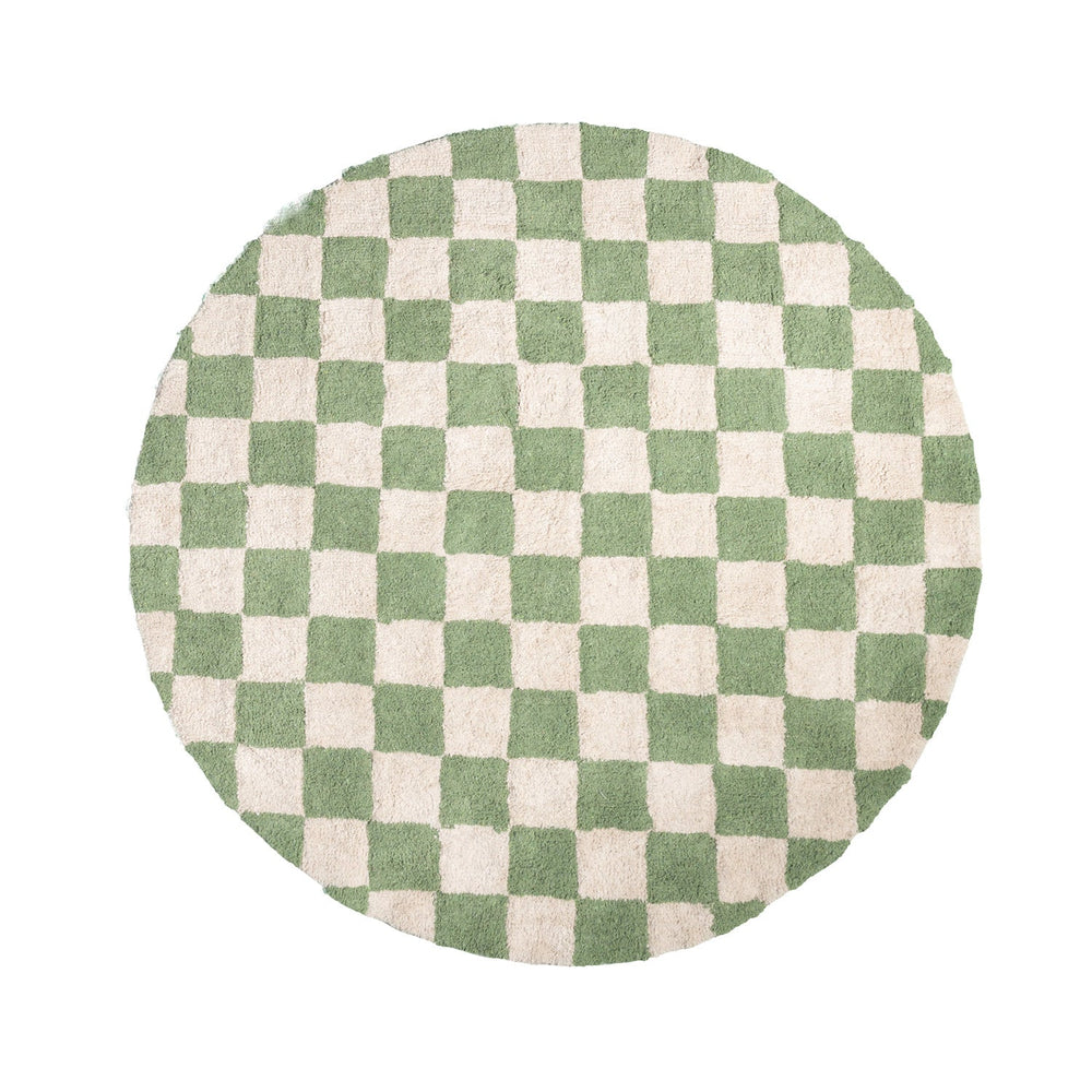 Round Retro Rug - Gambit Green/White