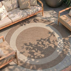Round Indoor & Outdoor Rug - Sierra Border Beige/Cream