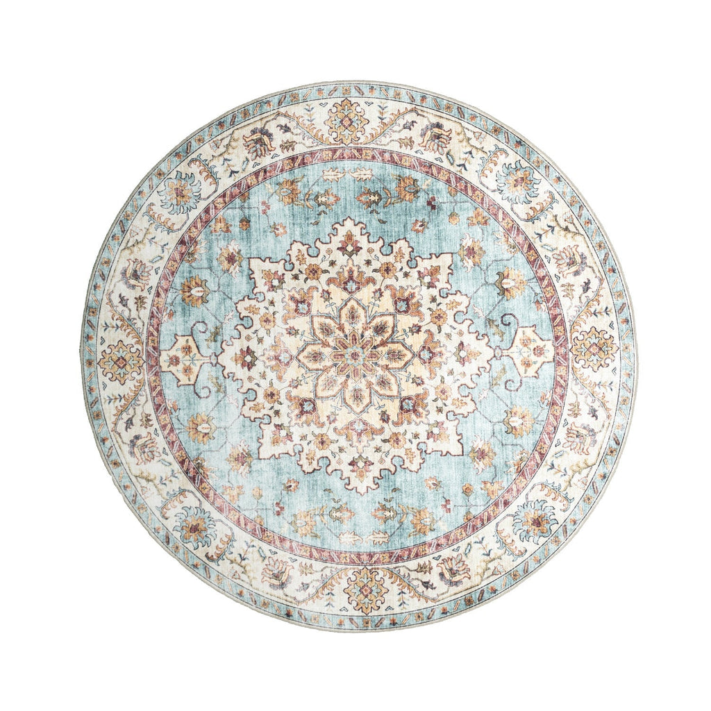 Round Vintage Outdoor Rug - Santo Medallion Light Blue