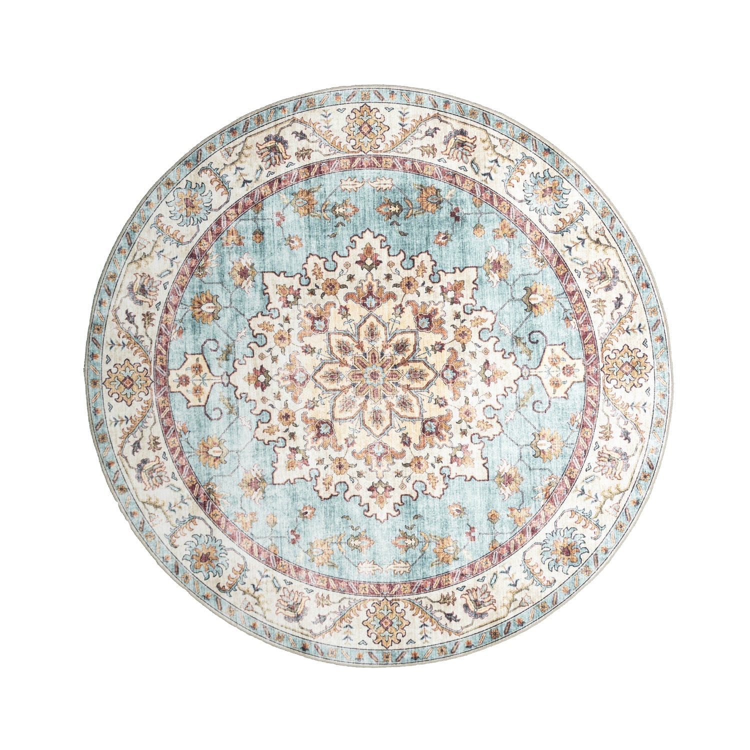 Round Vintage Outdoor Rug - Santo Medallion Light Blue
