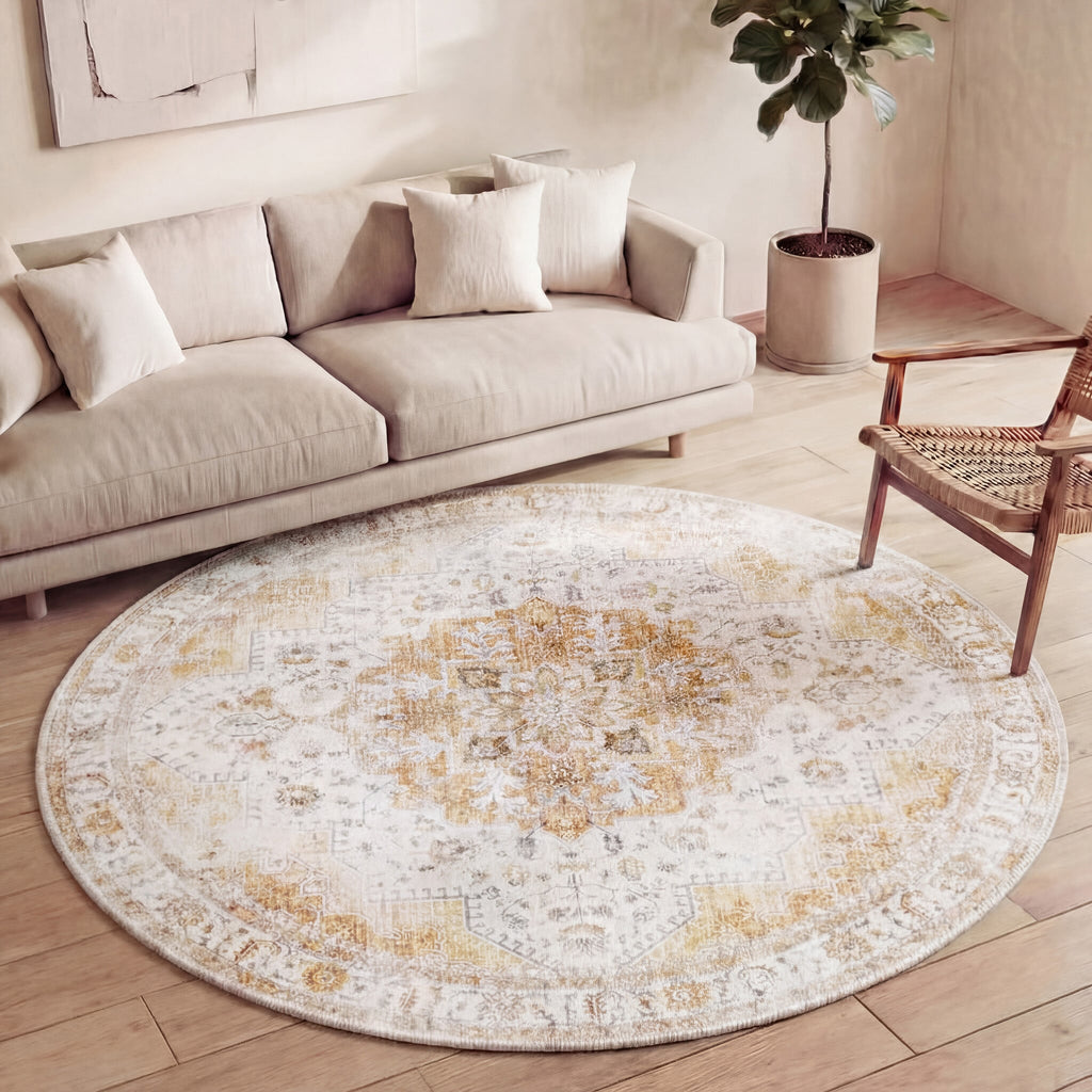 Round Vintage Rug - Lago Yellow