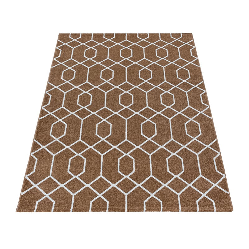 Retro Floor Rug - Stencil Pattern Brown/White