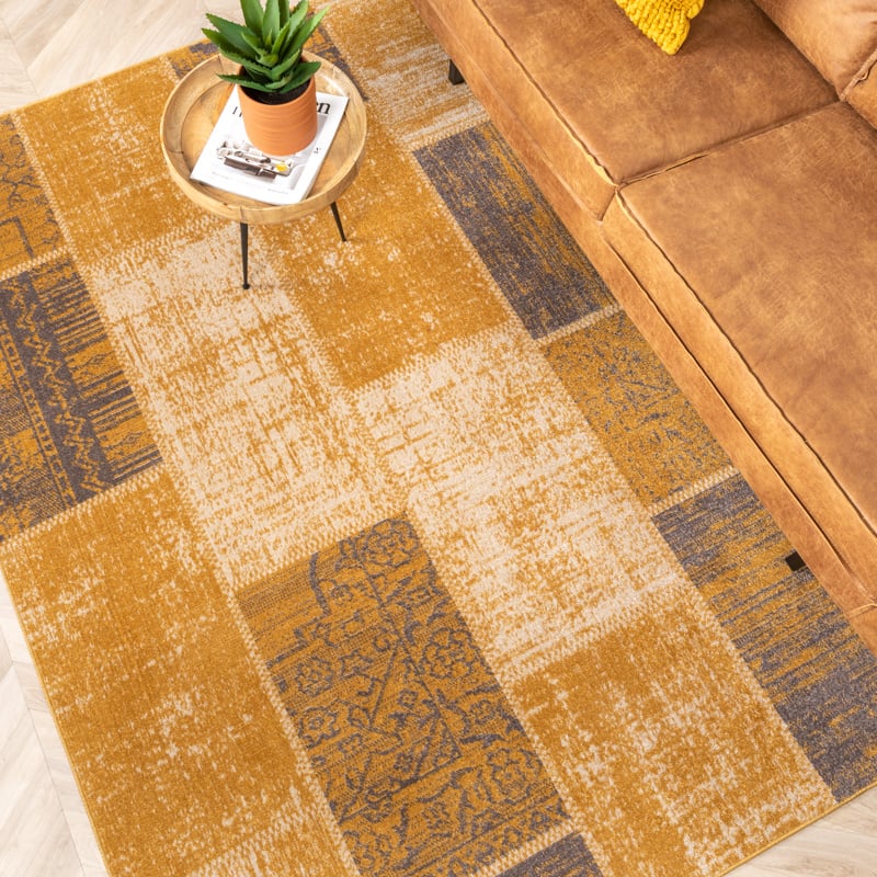 Patchwork Rug - Spring Ochre Yellow/Taupe
