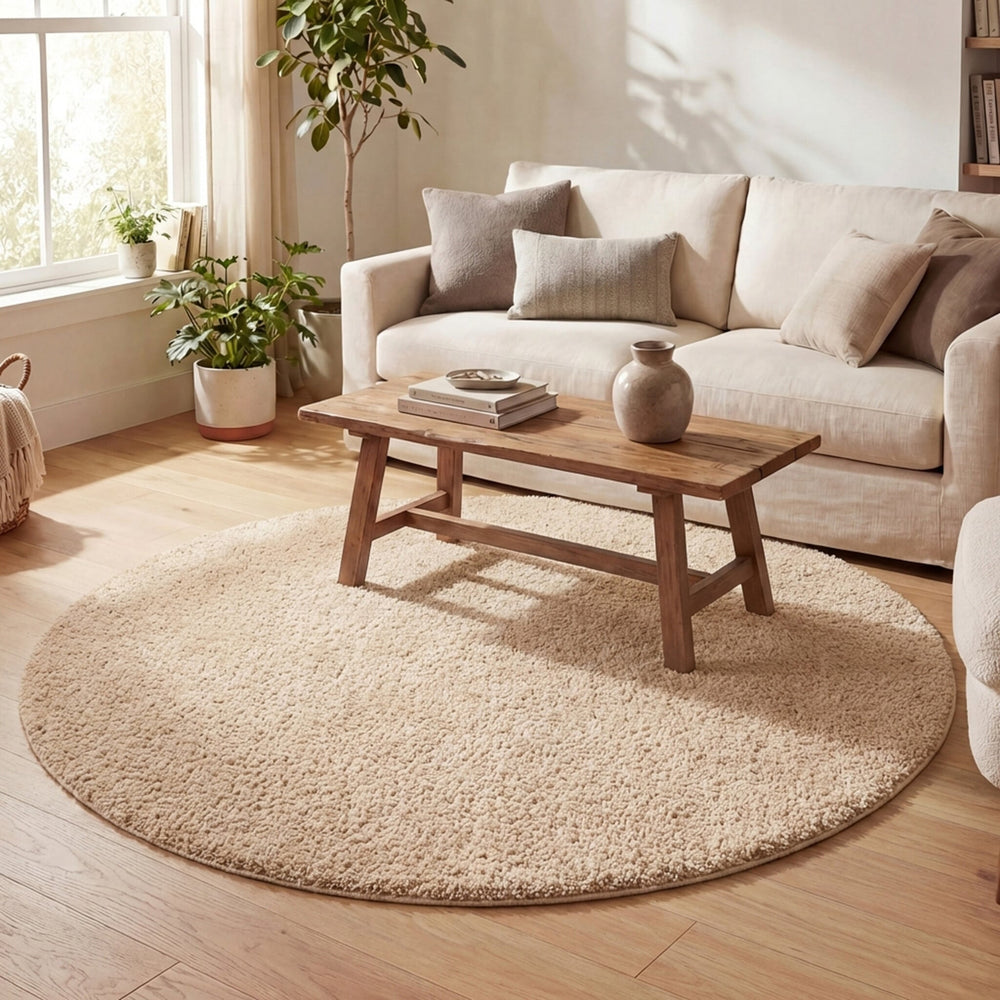 Round High Pile Rug - Lofty Beige