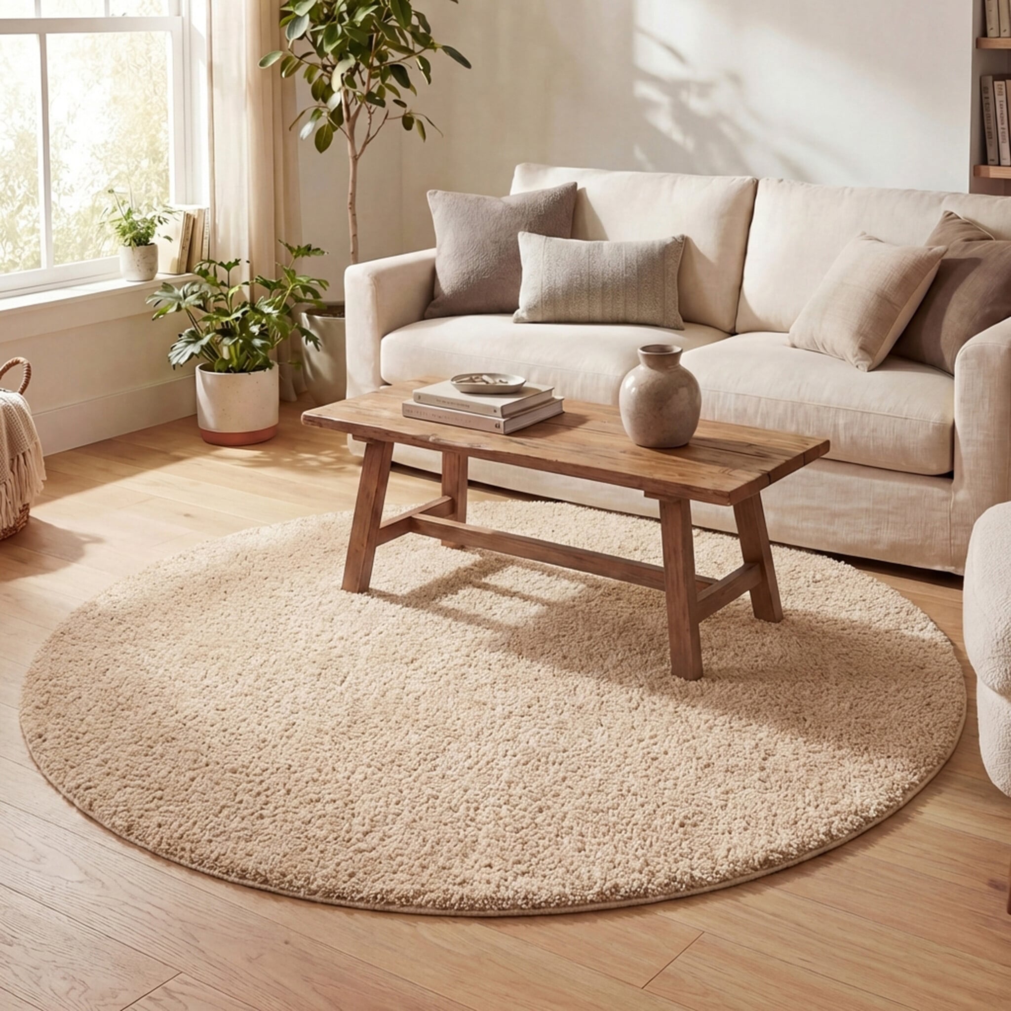 Round High Pile Rug - Lofty Beige