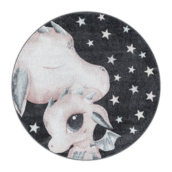 Round Children's Floor Rug - Fleurtje Dragon Pink