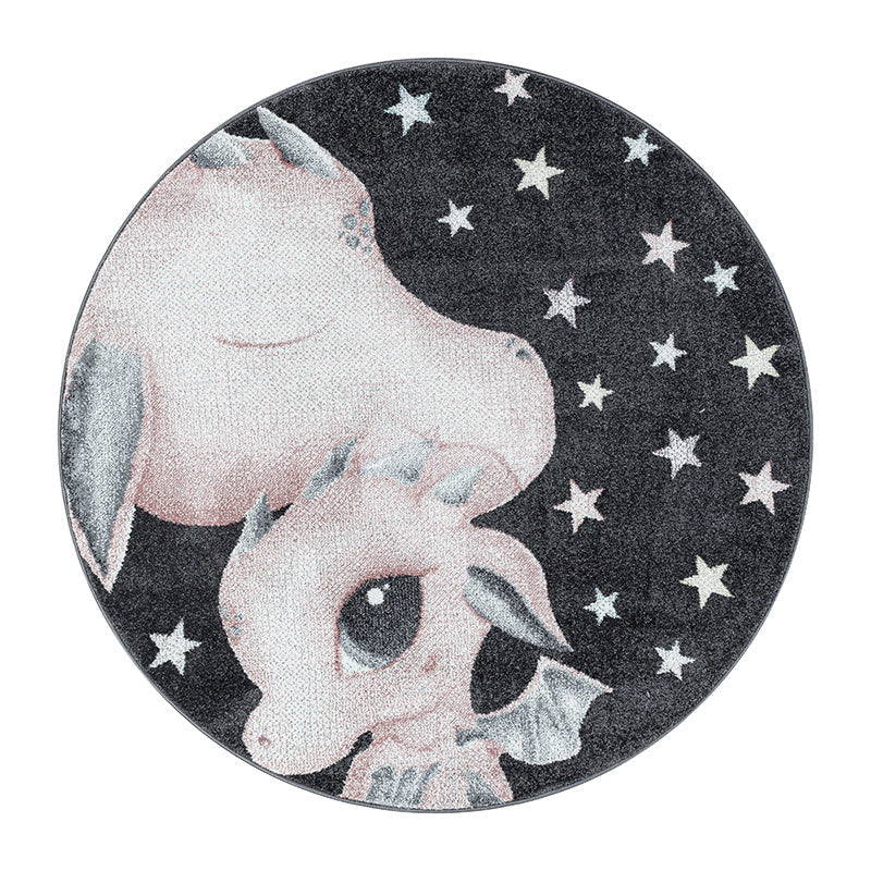 Round Children's Floor Rug - Fleurtje Dragon Pink