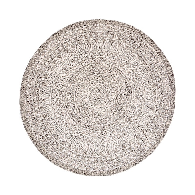 Round Outdoor Rug - Summer Azteca Light Grey