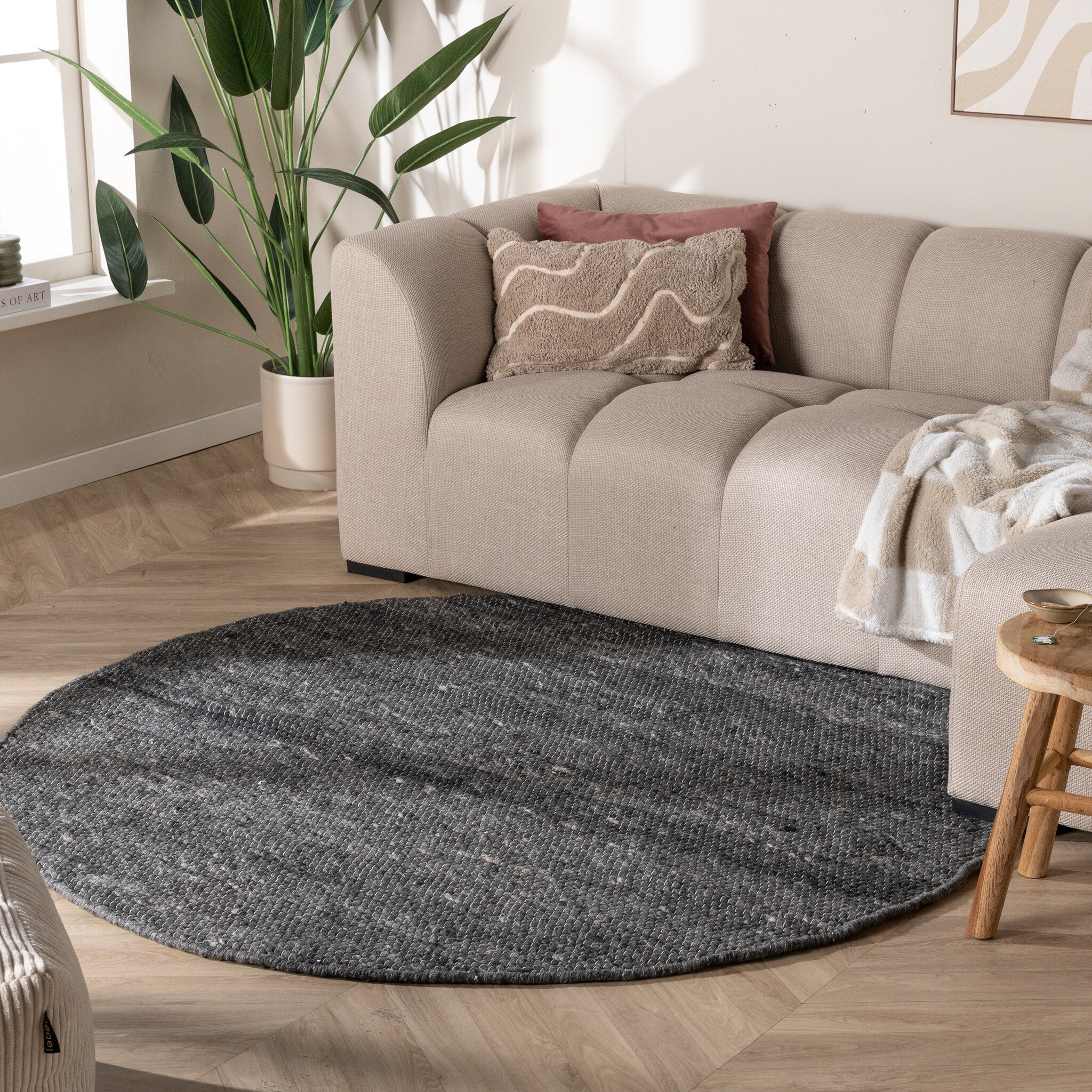 Round Wool Rug - Feline Anthracite/Blended