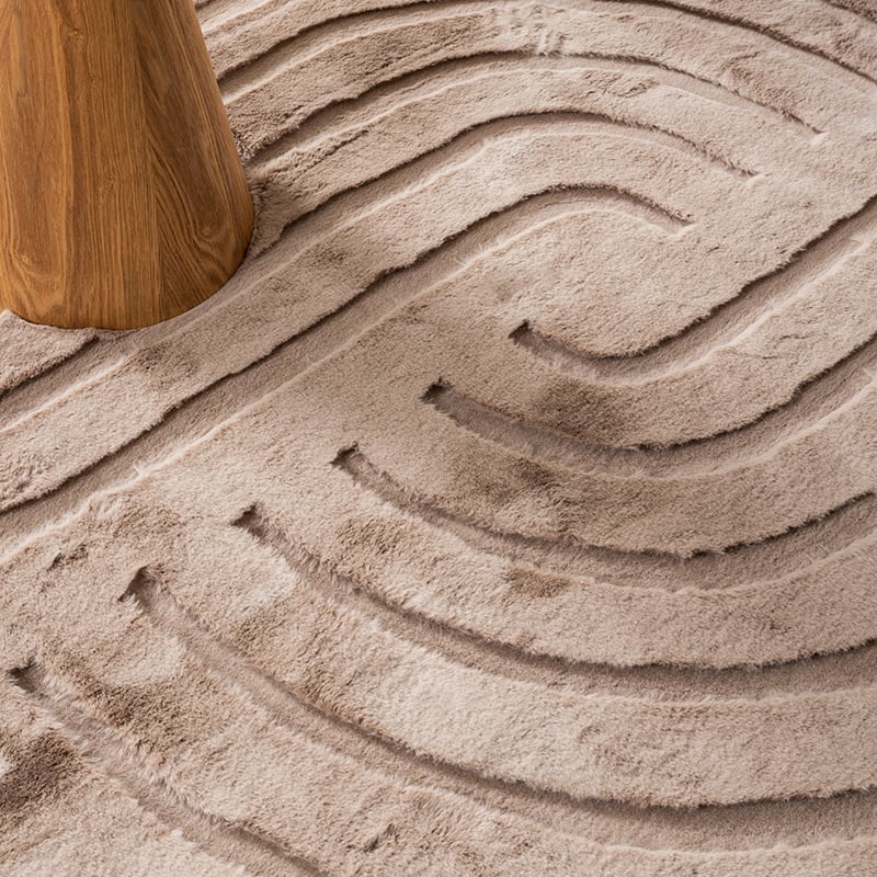 Round High Pile Rug - Carvy Curves Taupe