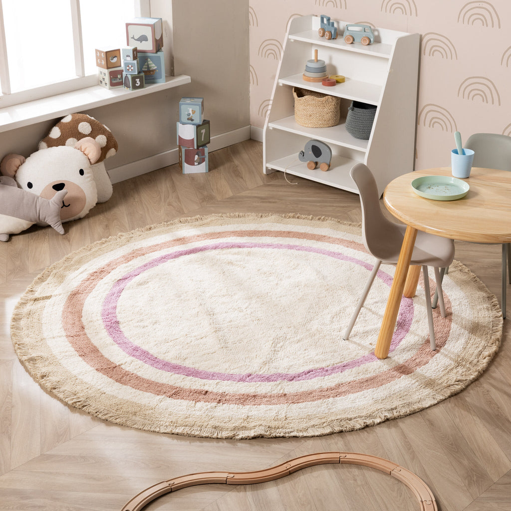Round washable kids rug - Milo Pink