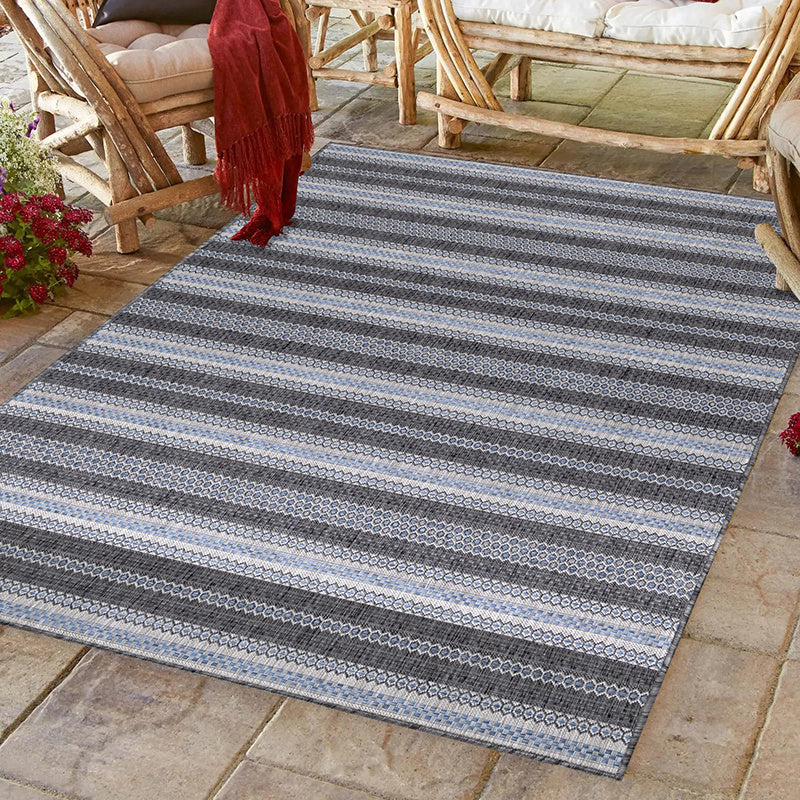 Striped outdoor rug - Sunara Anthracite