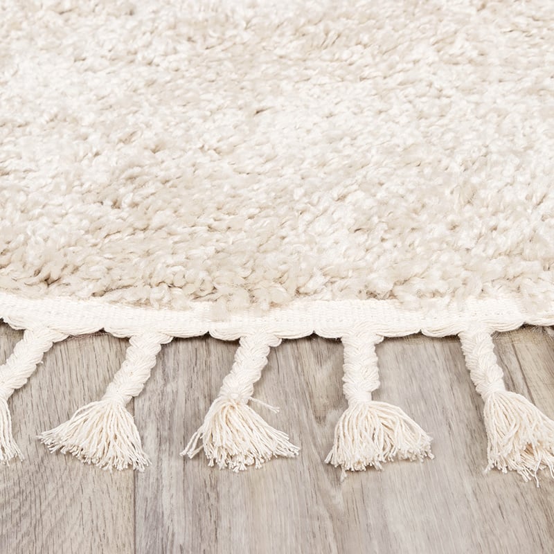 Round High Pile Rug - Lofty Fringe Cream/White