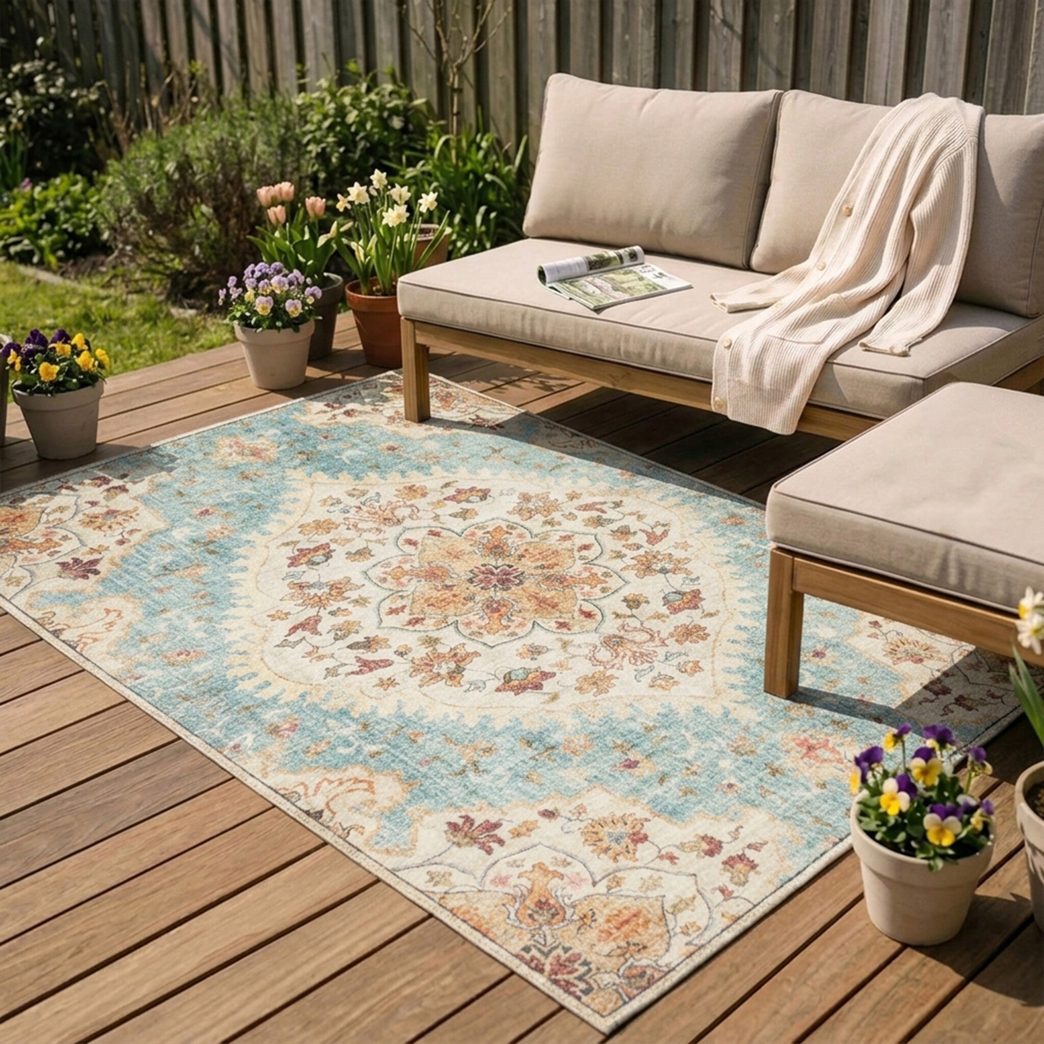 Vintage Outdoor Rug - Santo Mandala Light Blue