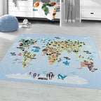 Children's Floor Rug - Pleun World Map Blue