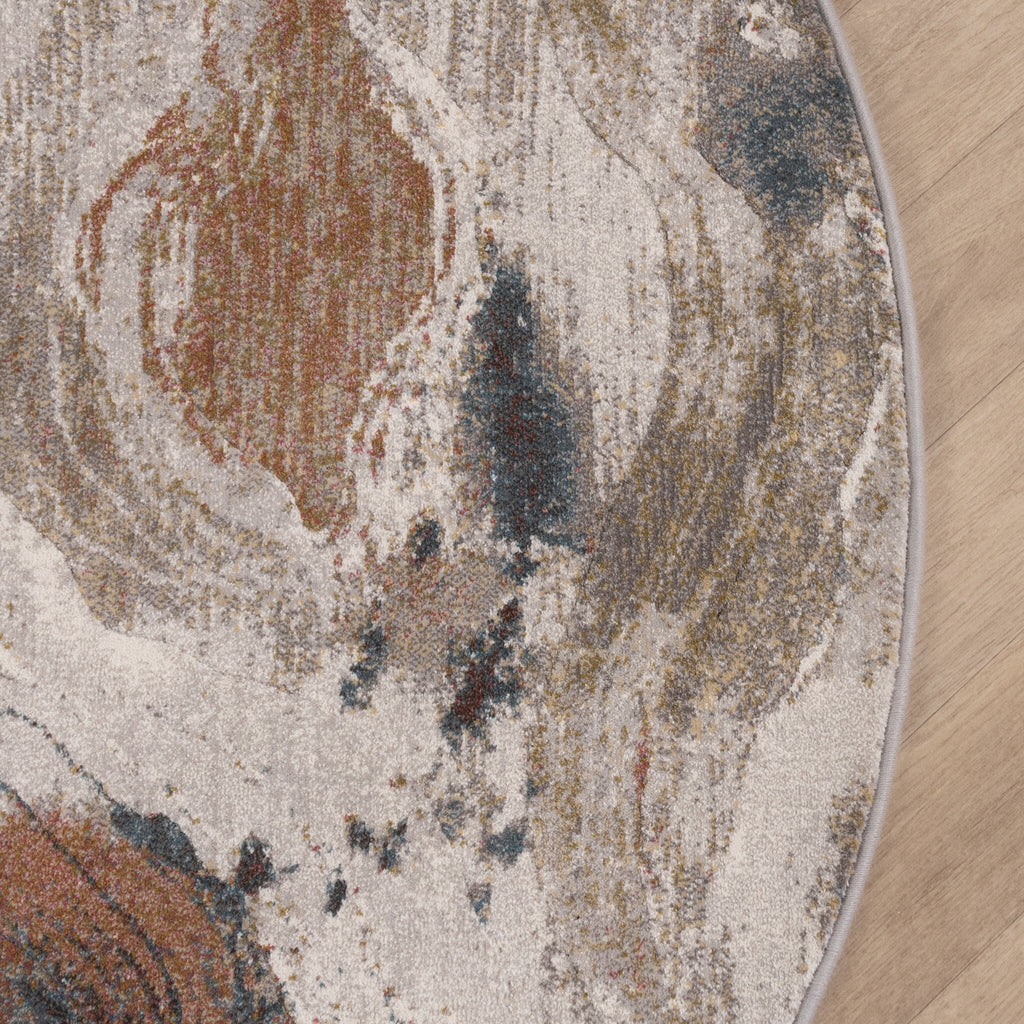 Round Abstract Rug - Xavier Wave Blue/Red