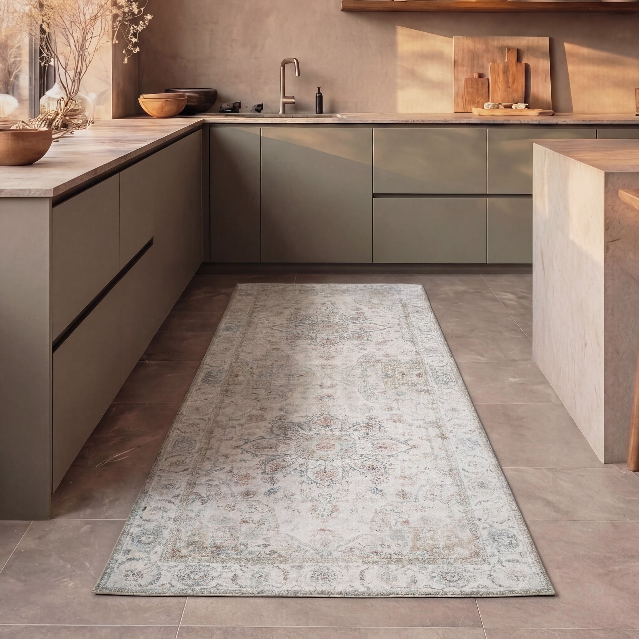 Washable Runner - Domingo Mandala White