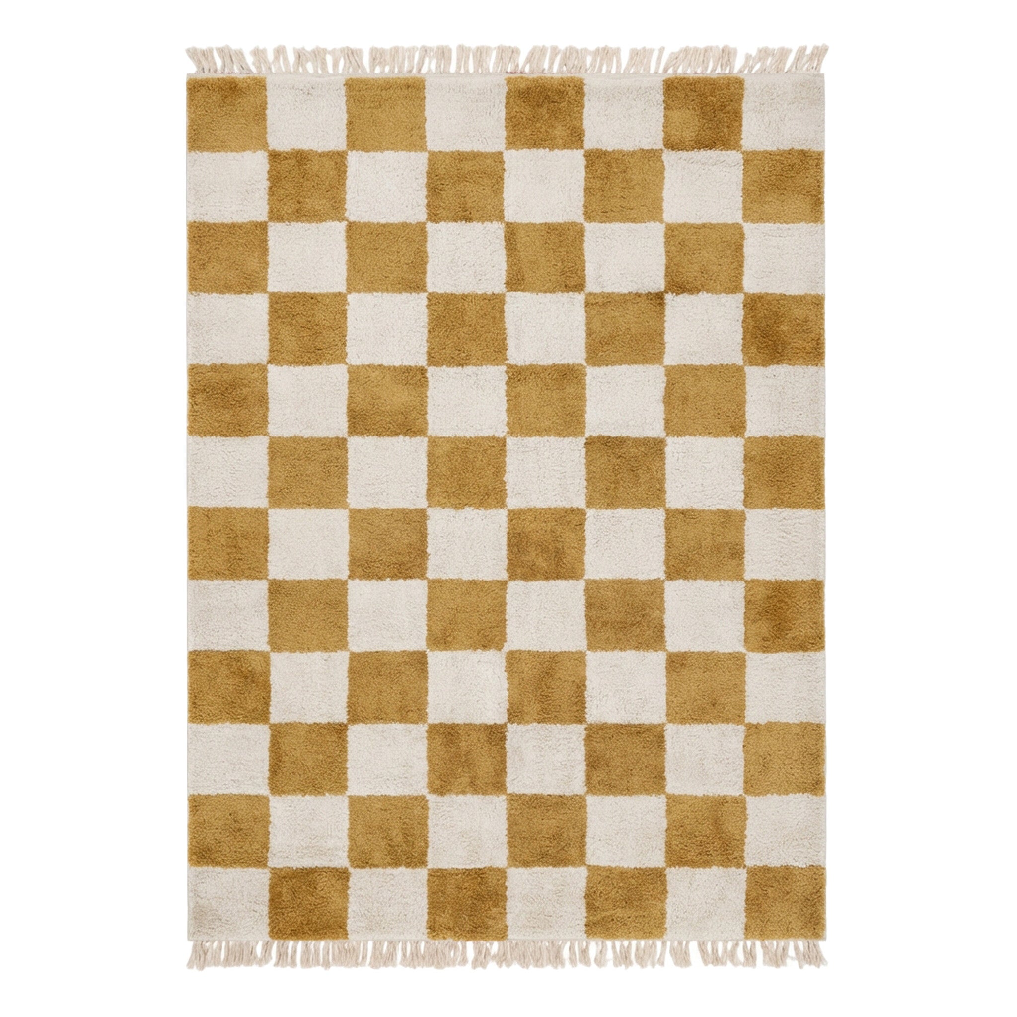 Checkerboard Rug - Blox Fringe Ochre yellow