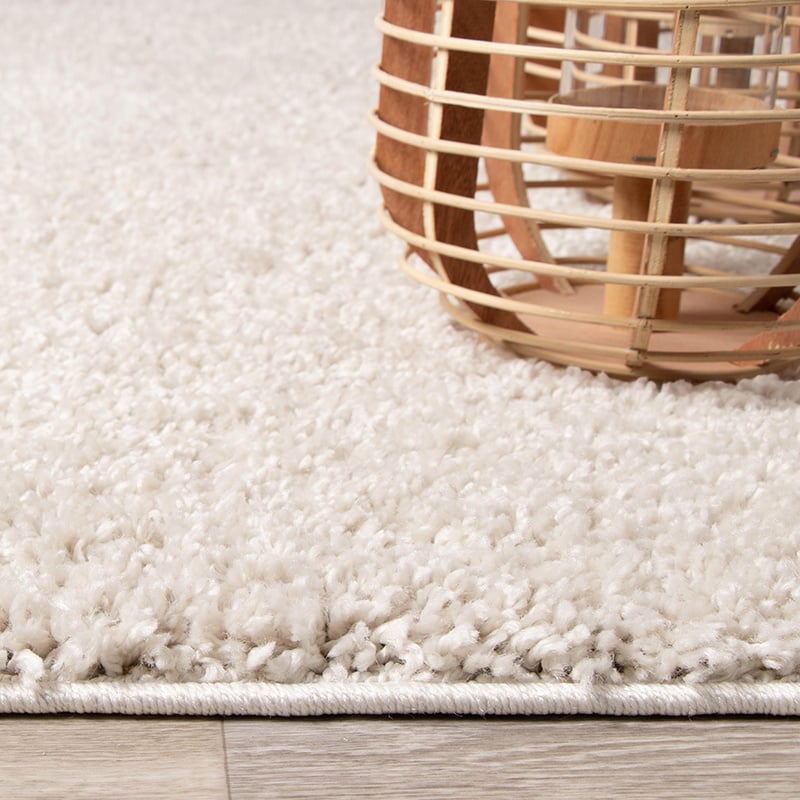 Round High Pile Rug - Lofty Cream/White