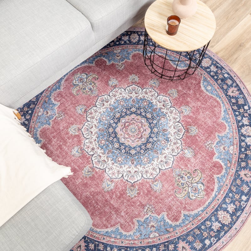 Round Vintage Rug - Lily Medallion Red/Pink