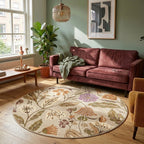 Round washable rug - Misty Flowers Cream
