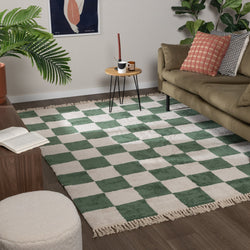 Checkerboard Rug - Blox Fringe Green