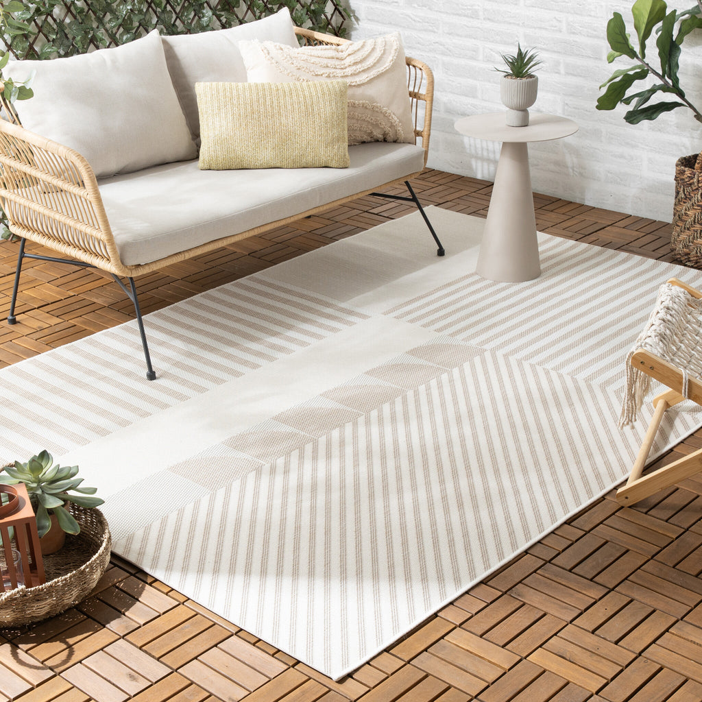 Outdoor Rug Capri Lines Beige Cream
