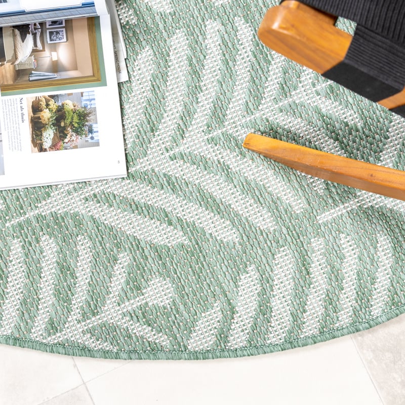 Round Outdoor Rug - Summer Leaves Green