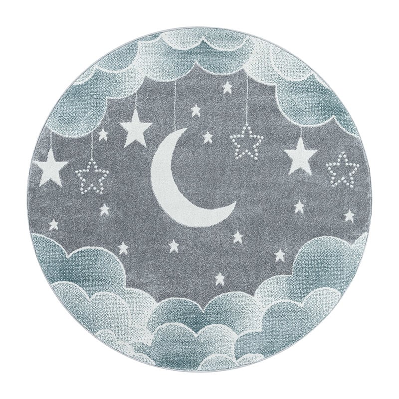 Round children's floor rug - Fleurtje Moon Blue