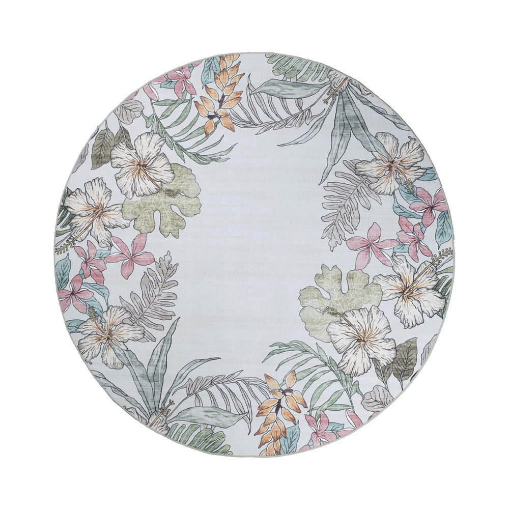 Round outdoor rug flowers - Poppy Cream