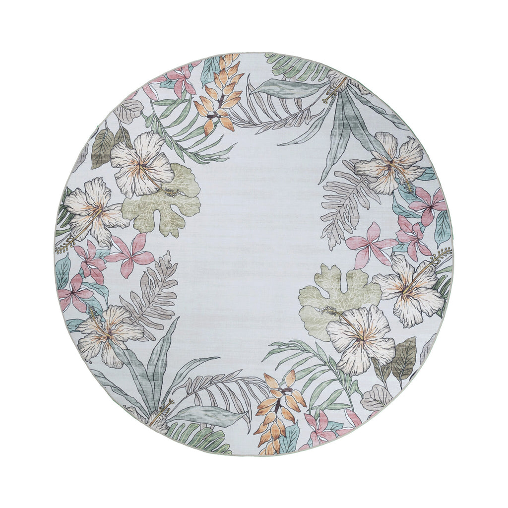 Round outdoor rug flowers - Poppy Cream