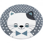 Round Children's Floor Rug - Anna Cat Blue
