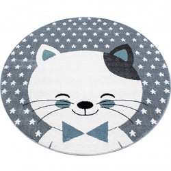 Round Children's Floor Rug - Anna Cat Blue