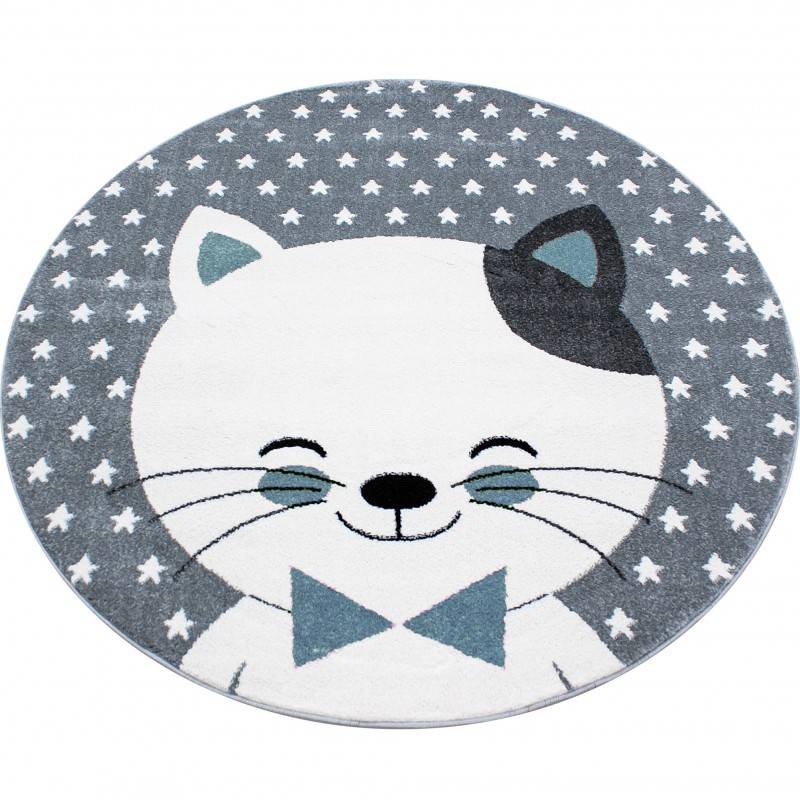 Round Children's Floor Rug - Anna Cat Blue