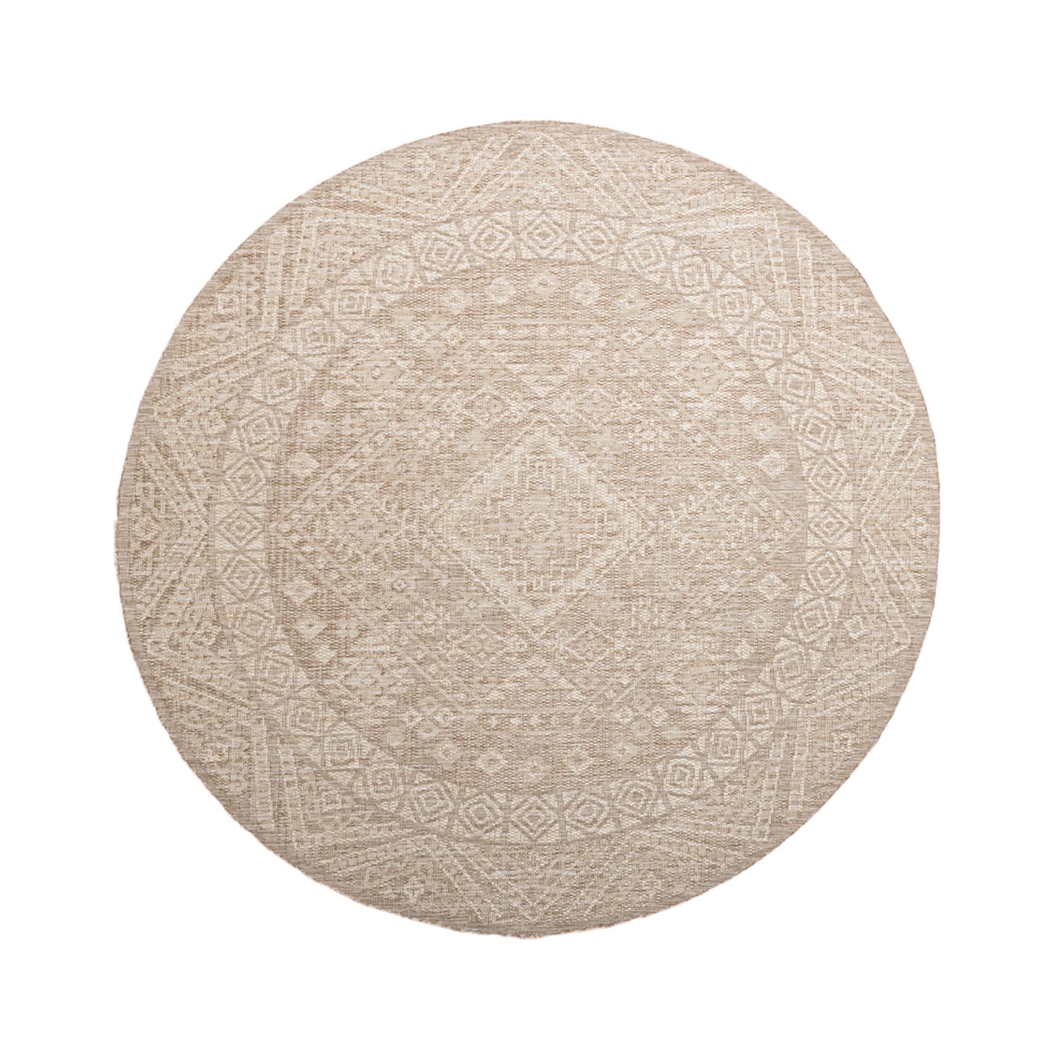 Round Jute Outdoor Rug - Atlas Aztec Brown/Cream