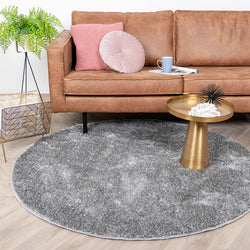 Round High Pile Rug - Glazy Light Grey
