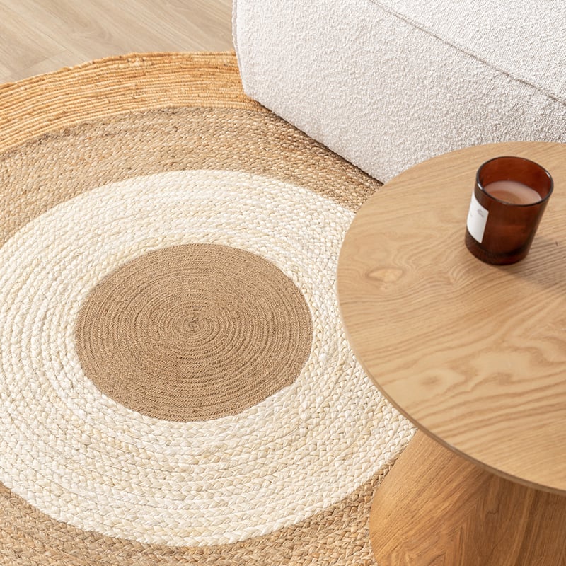 Round Jute Rug - Mirai Border White/Natural