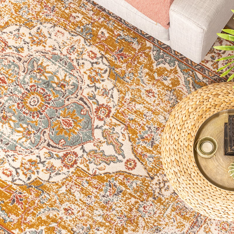 Vintage Rug - Thirza Medallion Ochre Yellow/Multicolour